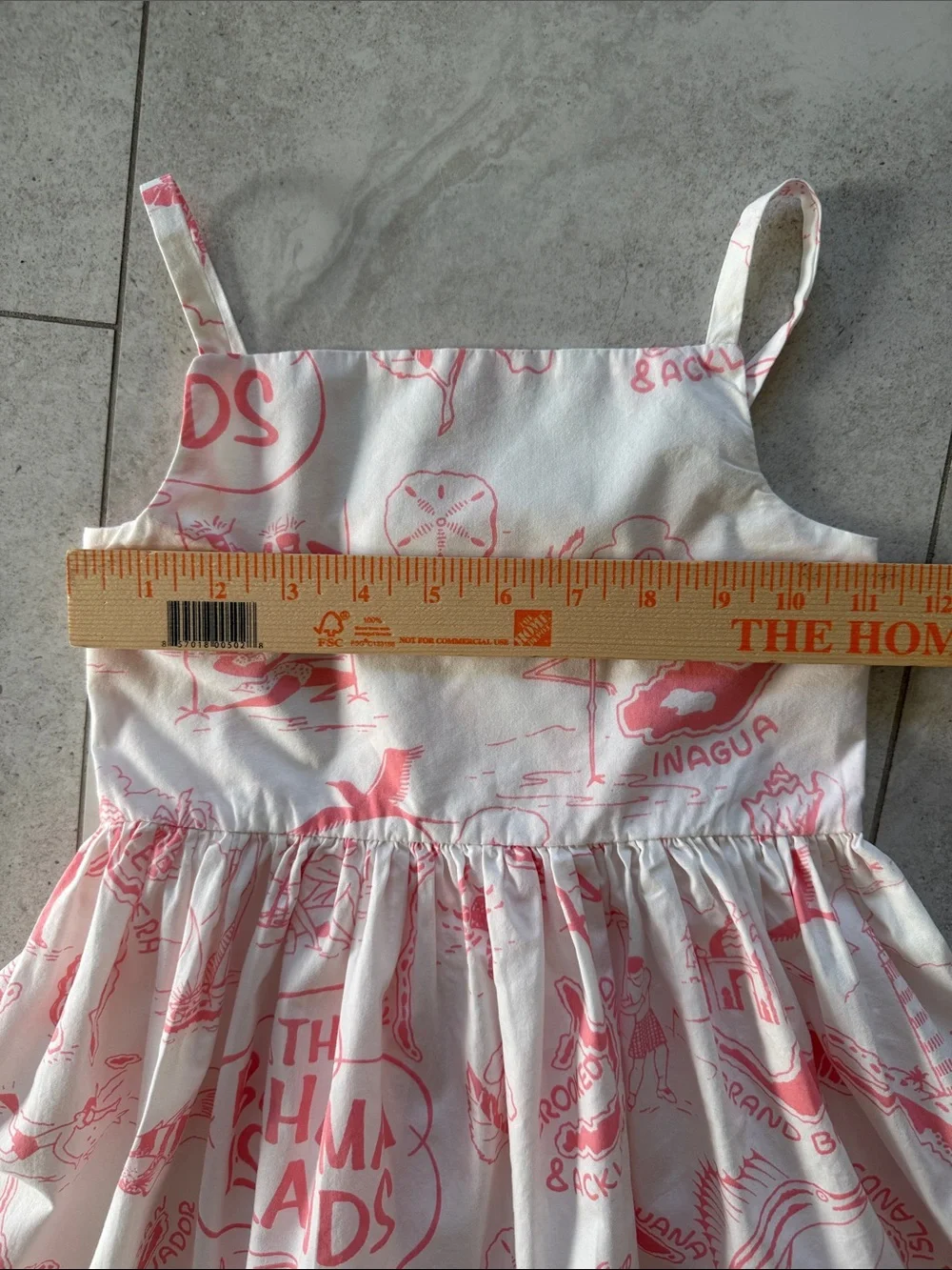 Bahama Hand Prints Girls White & Coral Island Print Sundress sz 8